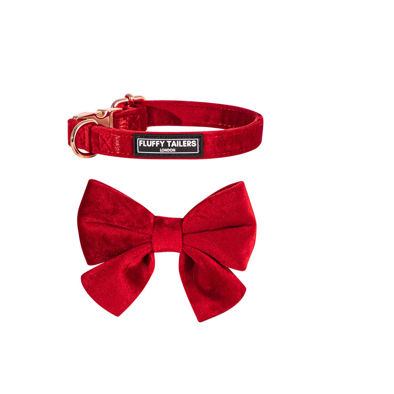 Luxury Red Velvet Adjustable Dog Collar and Bowtie – Comfortable Material With Detachable Bow Tie and Safety Buckle for Dog or Puppy (Extra Small) Extra Small