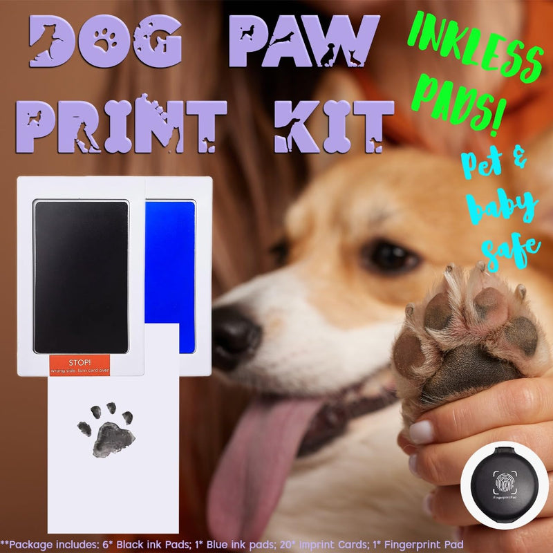 Inkless Paw Print Kit for Dogs & Cats, No Mess Paw Print Kit, Safe & Mess-Free Animal Paw Print Kit, Easy to Use Paw Print Ink Kit with 6 pcs Black Ink Pad, 1 pc Blue Ink Pad, & 20 pcs Imprint Cards - PawsPlanet Australia