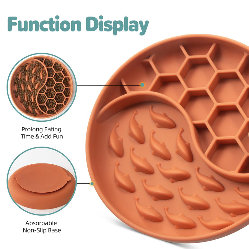 Slow Feeder Dog Bowls, Silicone Pet Food Bowls with Suction Cups for Small Medium Breed, Non-Slip Dog Feeding Bowls Slow Down Pet Eating Speed, Anxiety Relief & Fun Added (Orange, 2 Cup) Orange - PawsPlanet Australia