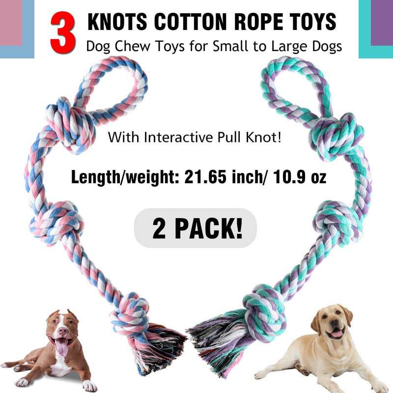 Dog Rope Toys 2 Pcs Indestructible Dog Toys, Dog Chew Toys for Aggressive Chewers, Tough Puppy Teething Chew Toys for Boredom, Dental Cleaning Tug of War Dog Toy, Great for Small to Large Breed Pink & Purple