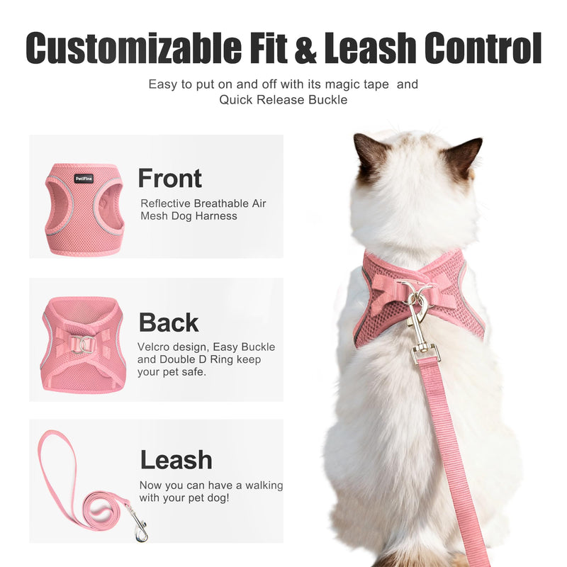 PetiFine Extra Small Step in Dog Harness and Leash Set, Cat Harness and Leash Escape Proof, All Weather Mesh Reflective, Step-in Air Vest Harnesses for Puppy(XXS, Pink) XXS | Neck: 11.4''-12.2'' Chest:12.6''-14.2'' | - PawsPlanet Australia