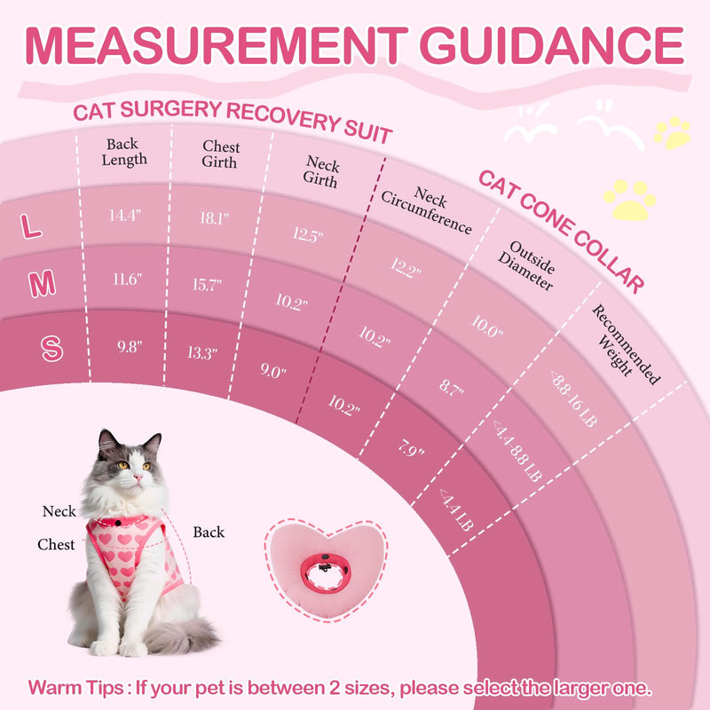 EMUST Cat Surgery Recovery Suit for Female Cats, Adjustable Soft E-Collar Alternative Onesie Gift for Cat Lovers, Cute Heart Breathable Anti-Licking Post-Op Spay Abdominal Protection Pajamas (M) Medium