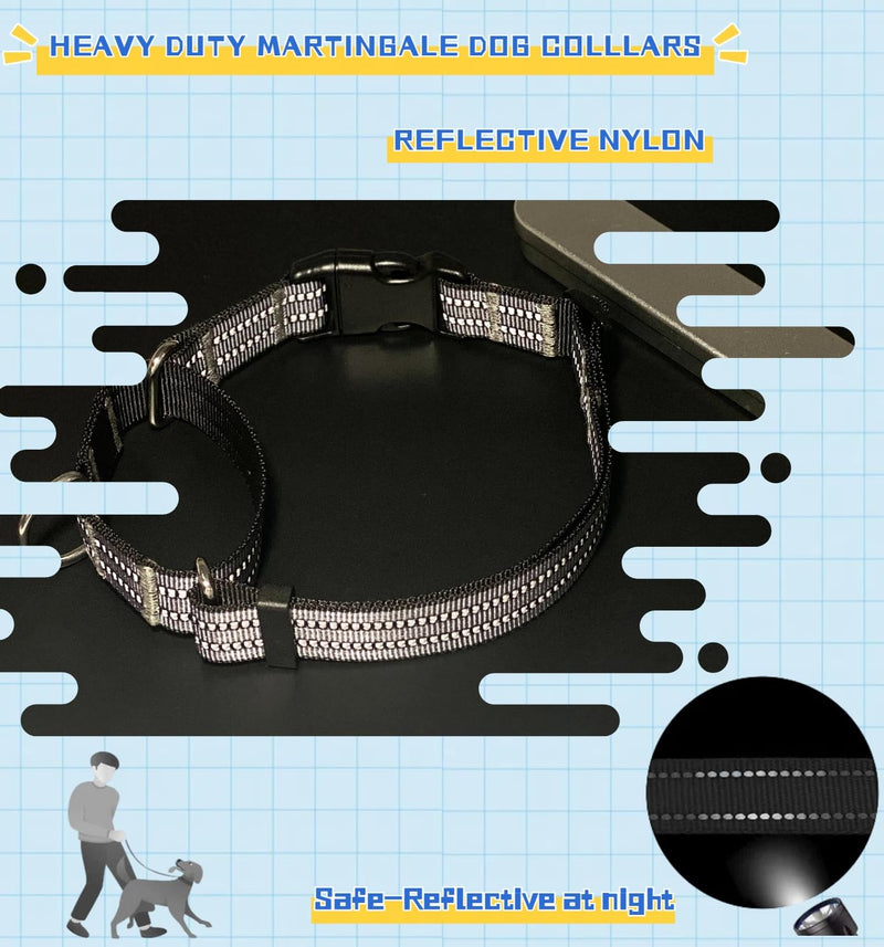 Martingale Dog Collars with Quick Release Buckle, Heavy Duty Nylon Reflective Dog Collar, NO Pull Walking Training Collar for Large, Medium, Small Dogs (Gray, Medium) Gray - PawsPlanet Australia