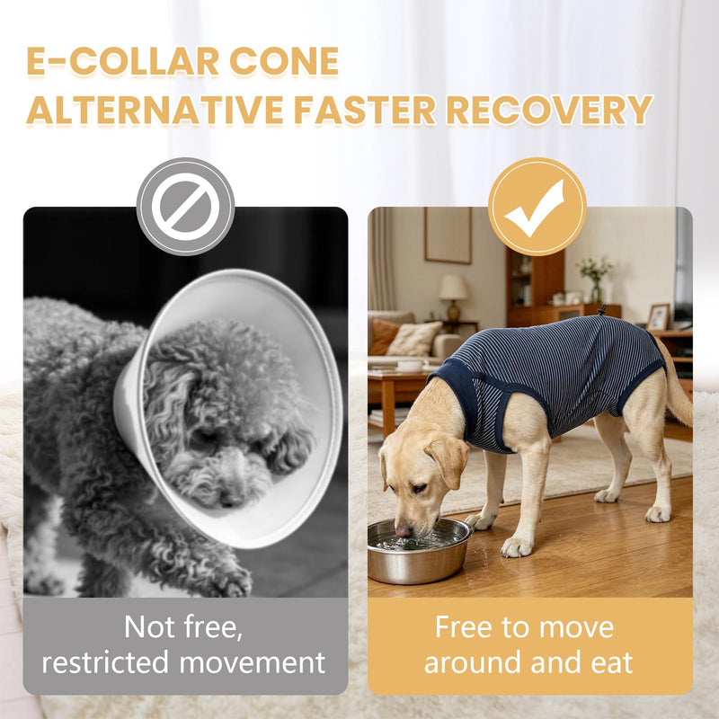 Dog Recovery Suit,Recovery Suit for After Surgery Male/Female Dogs,Cone E-Collar Alternative Pet Vest,Anti-Licking Navy blue stripe XXS