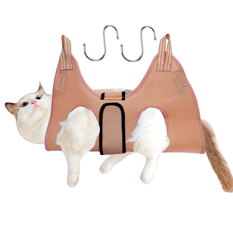 Generic Cat Grooming Hammock - Hammock Dish Cleaning Backpack - Carrying Strap Holder with S-Hook for Cutting, Examining and Bathing Nails L Pink