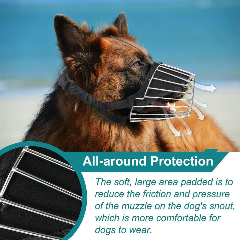 Mayerzon German Shepherd Wire Basket Dog Muzzle Pitbull Great Dane Metal Cage Muzzles with Soft Padding Iron Dog Mouth Guard for Training and Grooming S(Snout 11-13") - PawsPlanet Australia
