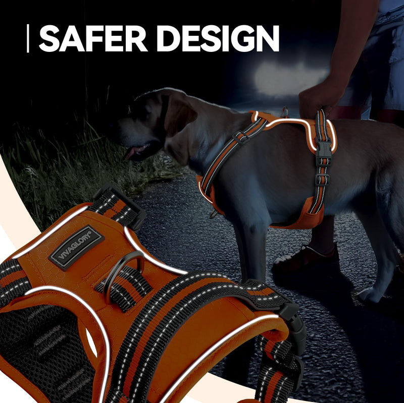 VIVAGLORY Dog Harness Easewalk No Pull Dog Harness with Handle & Front Back Clip for Training Lifting, Easy On Adjustable Padded No Pull for Pet & Puppy, XS, Orange XS: 10-20in (Ribcage Girth) - PawsPlanet Australia
