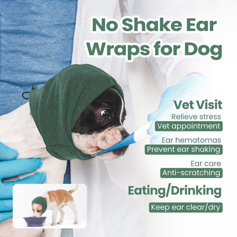 Nanaki Soft Dog Calming Hoodie Anxiety Relief Dog Ear Muffs Noise Protection Dog Ear Wrap Hematoma Fireworks Dog Ear Cover for Bath Blow Drying Dog Head Cover Noise Cancelling Sleep Help Headband S(Head Girth:10.6"-15.7") Green - PawsPlanet Australia