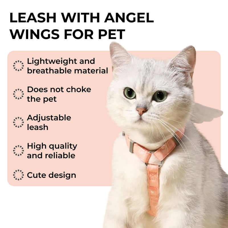 Angel Wings Pet Harness and Leash Set for Dogs & Cats, Adjustable I-Shaped Chest Strap, Padded Anti-Break Rope - PawsPlanet Australia