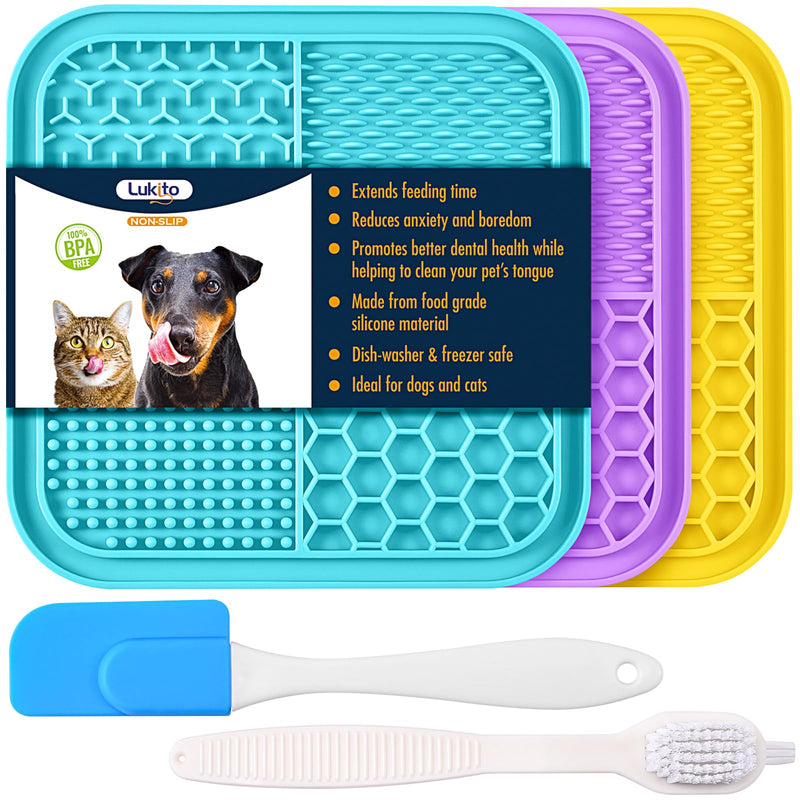 LUKITO 3PCS Lick Mat for Dogs and Cats, Licking Mat with Suction Cups for Dog Anxiety Relief, Cat Peanut Butter Lick Pad for Boredom Reducer, Dog Enrichment Toy, Dog Lick Mat for Bathing Grooming Small-3 Pack