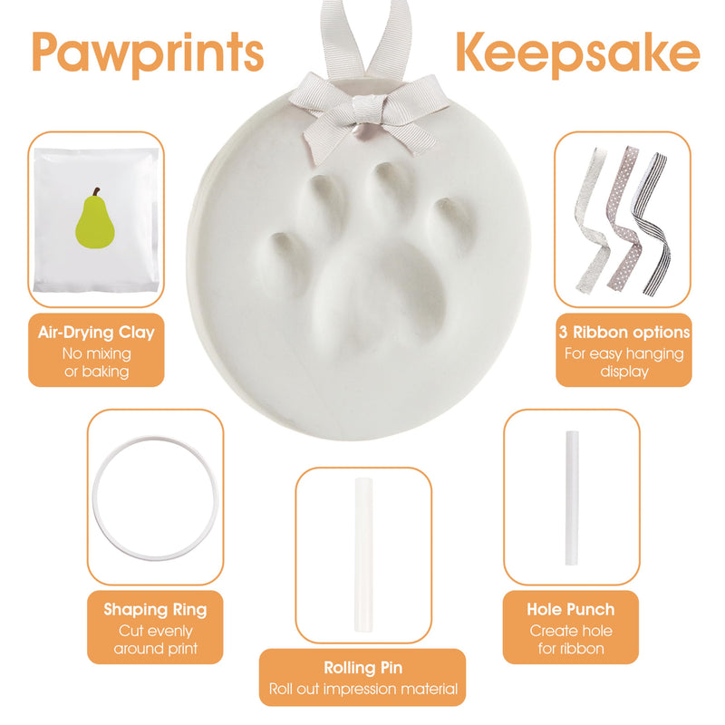 Pearhead Pet Paw Print Keepsake Ornament Kit - DIY Hanging Clay Keepsake for Dogs & Cats, Pet's First Christmas Ornament, Customized Family Ornament, 3 Ribbons - PawsPlanet Australia