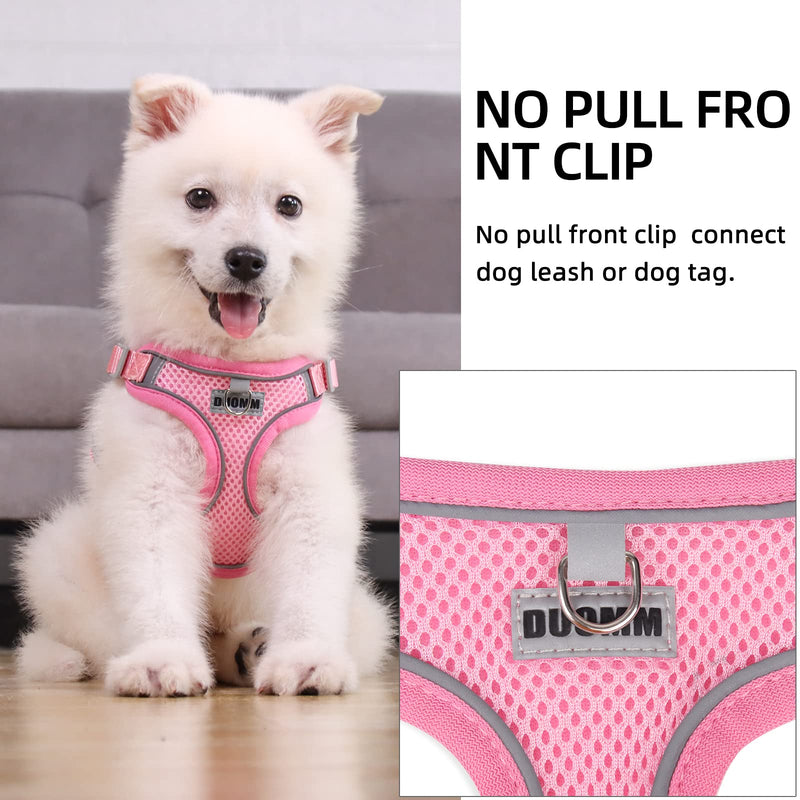 rennaio Dog Harness No Pull, Adjustable Puppy Harness with 2 Leash Clips, Ultra Comfort Padded Dog Vest Harness, Reflective Dog Harness and Leash Set for Small and Medium Dogs Pink S - PawsPlanet Australia