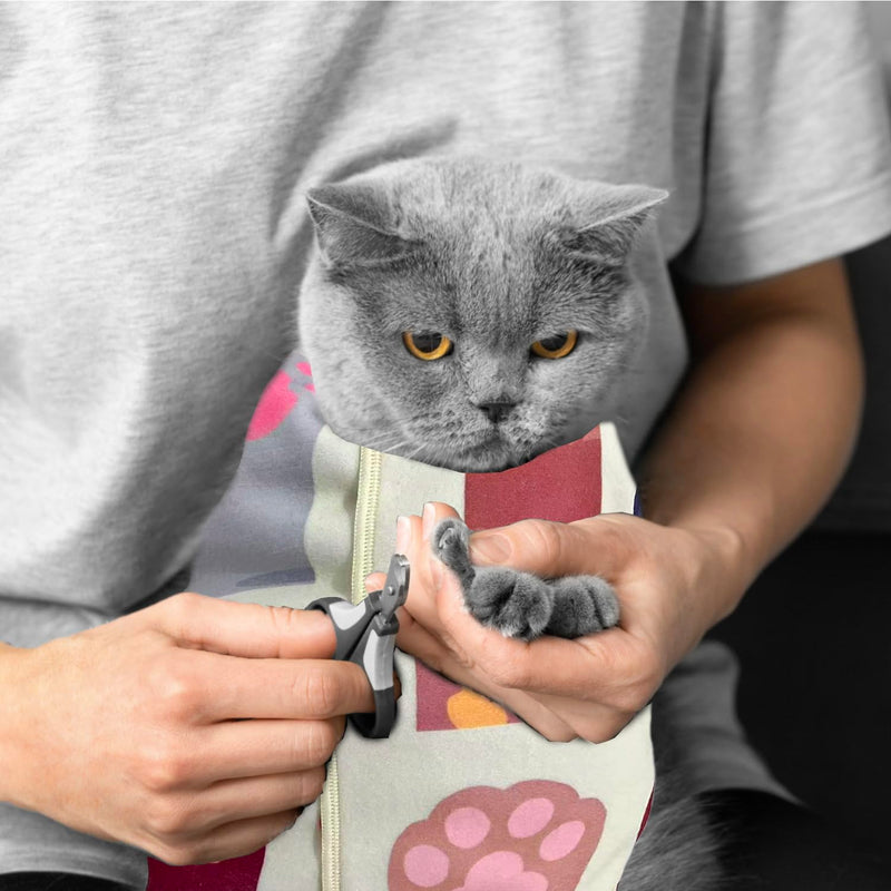 Cat Wrap for Cutting Nails, Self-Adhesive Cat Wrap, Cat Restraint for Nail Clipping, Anti-Scratch Cat Grooming Wrap for Medicine, Nail Clipping, Teeth Brushing, Ear Cleaning L Pattern 2 - PawsPlanet Australia