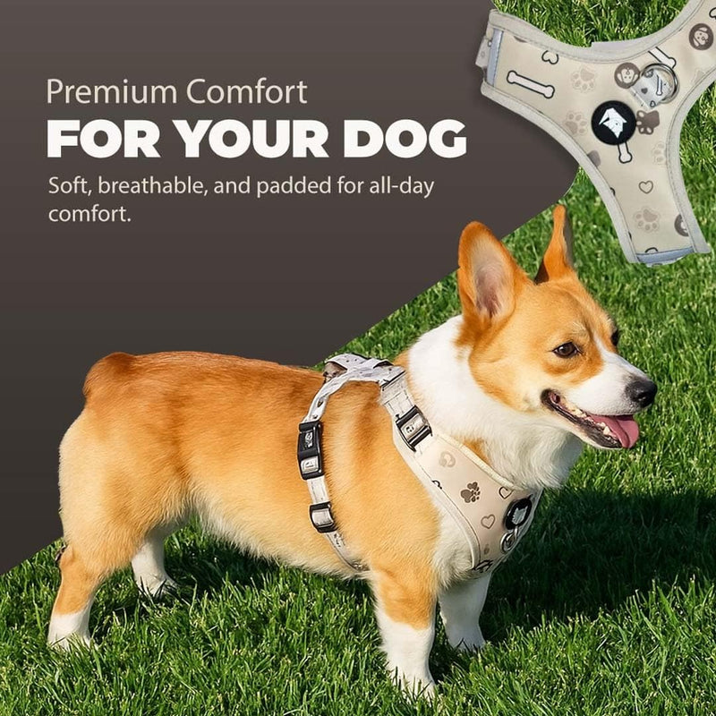 Haminway No-Pull Dog Harness for Medium Dogs – Reflective, Breathable Vest with Adjustable Chest & Neck Straps – Easy to Wear, Anti-Choke Harness for Safer Walks (Beige, Size Medium) Beige - PawsPlanet Australia