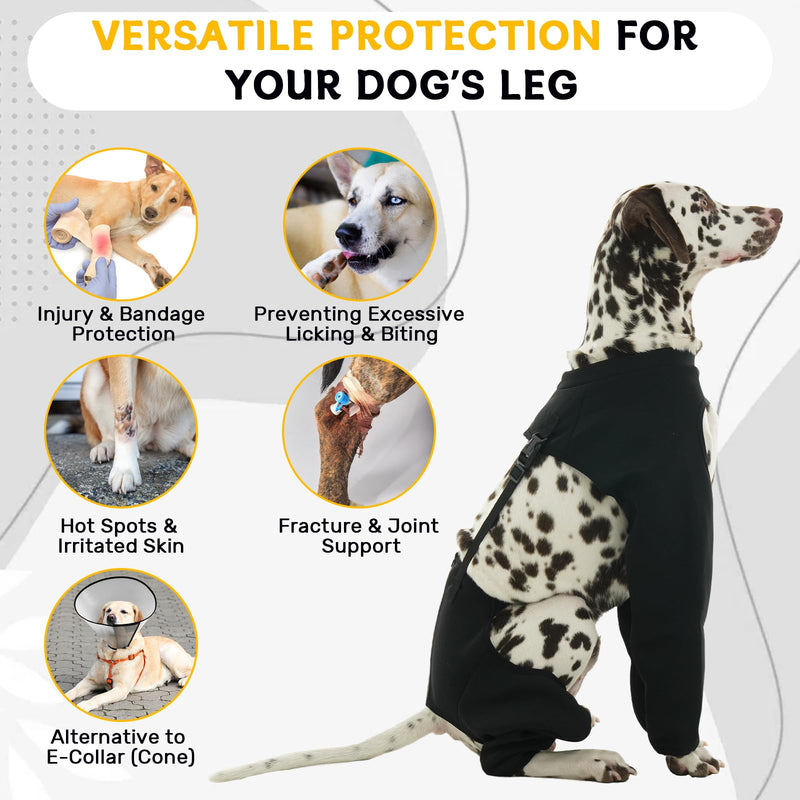Dog Leg Wound Protector for Large Dogs Black 3XL, Heavy Duty Front Leg Support Brace, Adjustable Dogs Anti-licking Sleeve, Thick Leg Surgery Scars XXXL