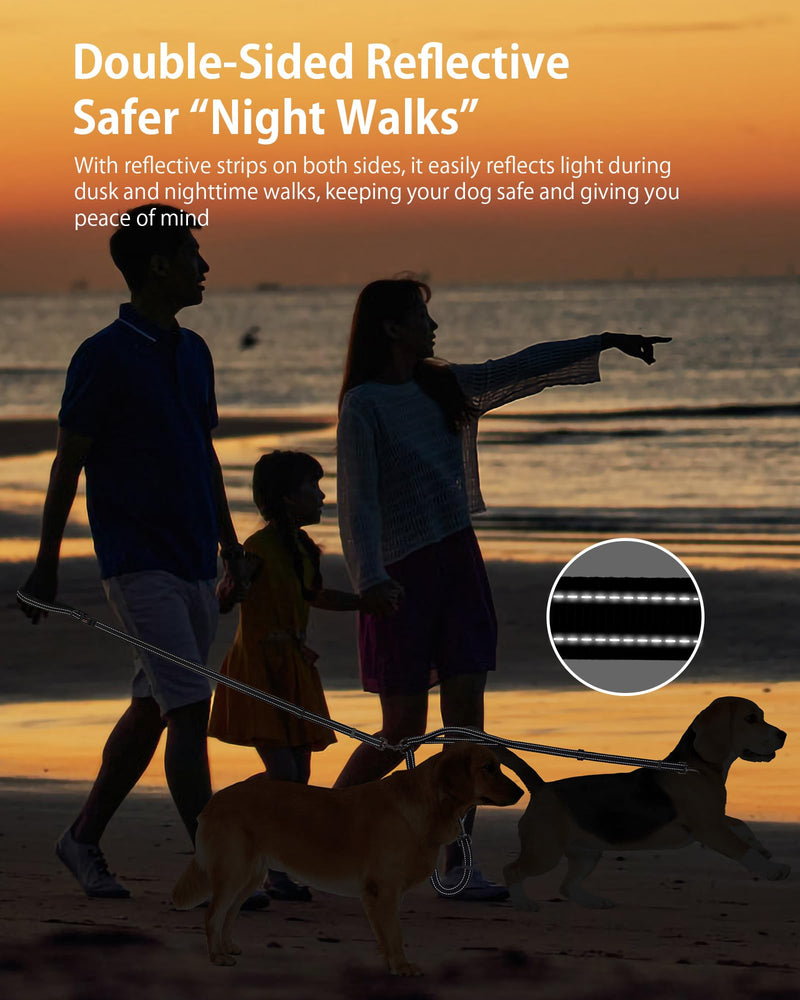 Double Dog Leash - Two Dog Leash No Tangle Design, 3-in-1 Adjustable Waist Belt for Two Dogs, Detachable Dual Leashes, Suitable for Dogs for Training, Running and Walking. Black - PawsPlanet Australia