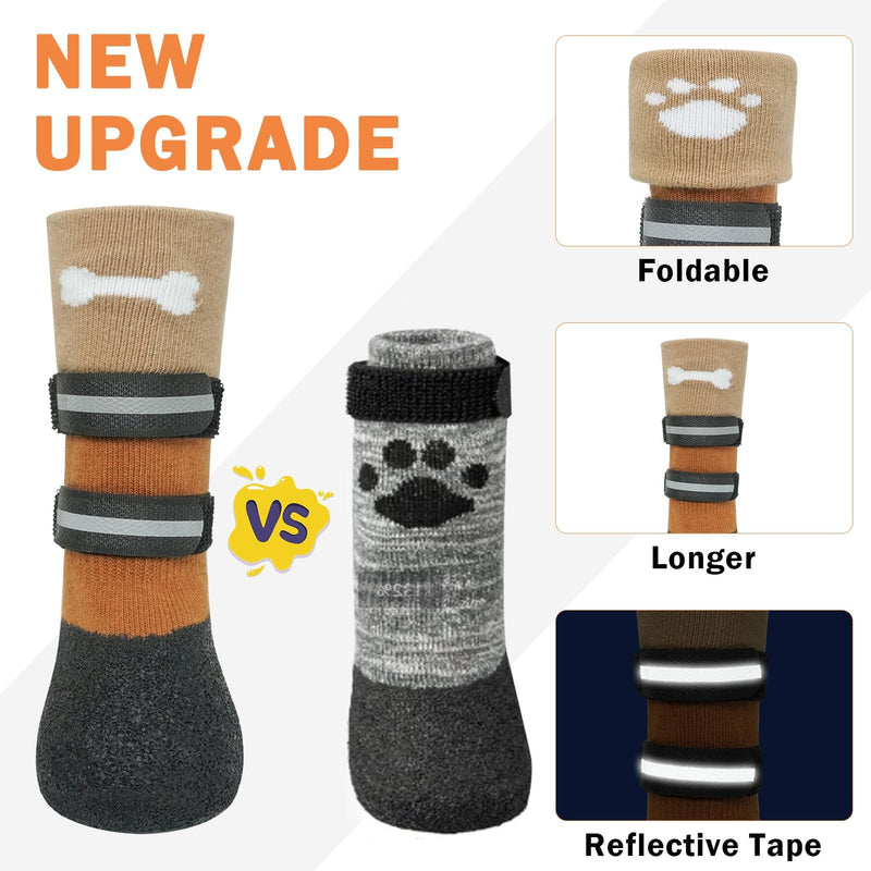 SCENEREAL Anti Slip Dog Socks Boots, Dog Shoes for Hot/Cold Pavement Snow Rain Days, Waterproof Grip Doggy Booties for Hardwood Floor, Winter Paw Protectors for Small Medium Large Senior Old Dogs S(1.94"x1.54")(Paw L*W) Khaki - PawsPlanet Australia