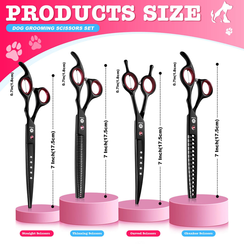 Dream Reach 7" Dog Grooming Scissors Kit, Professional 6 in 1 Dog Scissors Sharp and Durable Shears Set Thinning, Chunker, Straight, Curved Shears and Comb for Pet, Pink 7 In