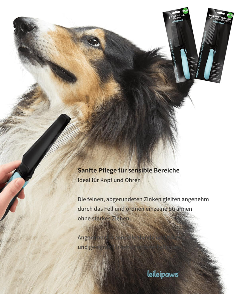 Detangling Comb & Wide Tooth Comb for Dogs & Cats - Grooming Comb Against Tangles, Loose Hair & Dirt - Stainless Steel Teeth, Ergonomic Non-Slip Handle, for Long Hair & Curly Fur Pets