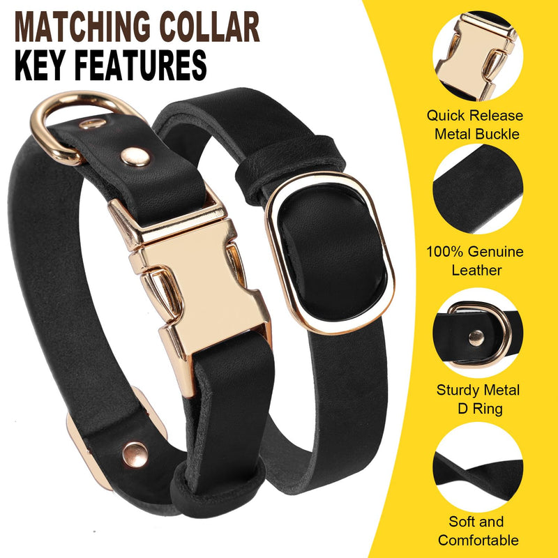 LWBMG 5FT Leather Dog Collar and Leash Set, Heavy Duty Dog Leash and Collar with Metal Buckle,Adjustable Pet Collar and Leash, Soft Pet Leash and Collar Set for Small Medium Dogs Black S:Fit Neck:8.86~13.2''