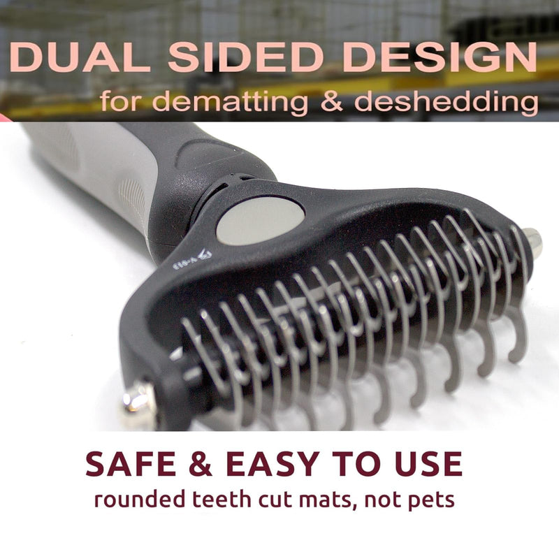 BeautyTrack Pet Dematting Comb, Dual-Sided Grooming Rake for Dogs and Cats, Stainless Steel Teeth with Metal Finishing Comb, Undercoat Rake Dog Cat (Black, L) Black - PawsPlanet Australia