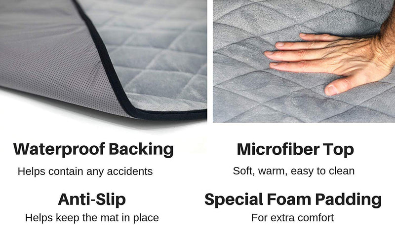 4Knines Extra Large Dog Crate Mat – Waterproof, Non-Slip, Machine Washable Crate Mat – Soft, Durable Kennel Mat for Dogs – Pet Bed for Crates, Travel or Home Use - Extra Large (Black) Black XL - PawsPlanet Australia