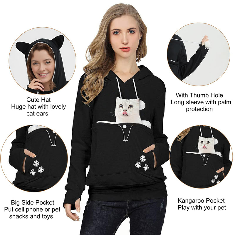 FENBEN Womens Pet Carrier Shirts Kitten Puppy Holder Animal Pouch Hood Sweatshirt Pouch Hoodie Dark Grey X-Large - PawsPlanet Australia