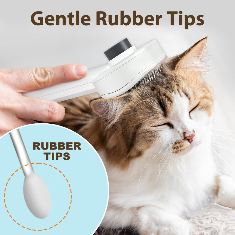Self Cleaning Slicker Brush for Dogs & Cats - 2-in-1 Pet Grooming Tool with Flea Comb & Storage Box, Gentle Deshedding Brush for Long/Short Hair,White - PawsPlanet Australia