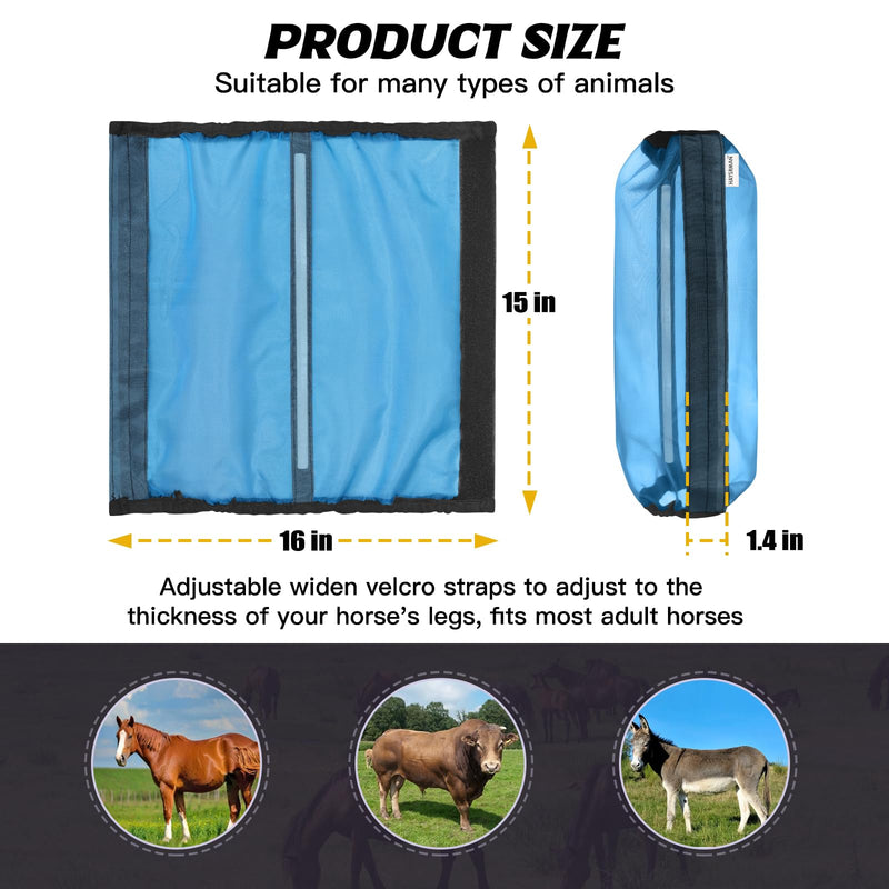 Fly Boots for Horses, Non-Slip Breathable Horse Fly Boots,Extra Tough Mesh Horse Fly Leggings Prevents Flies and Mosquitoes from Biting Set of 4 Universal Size(Blue) Blue