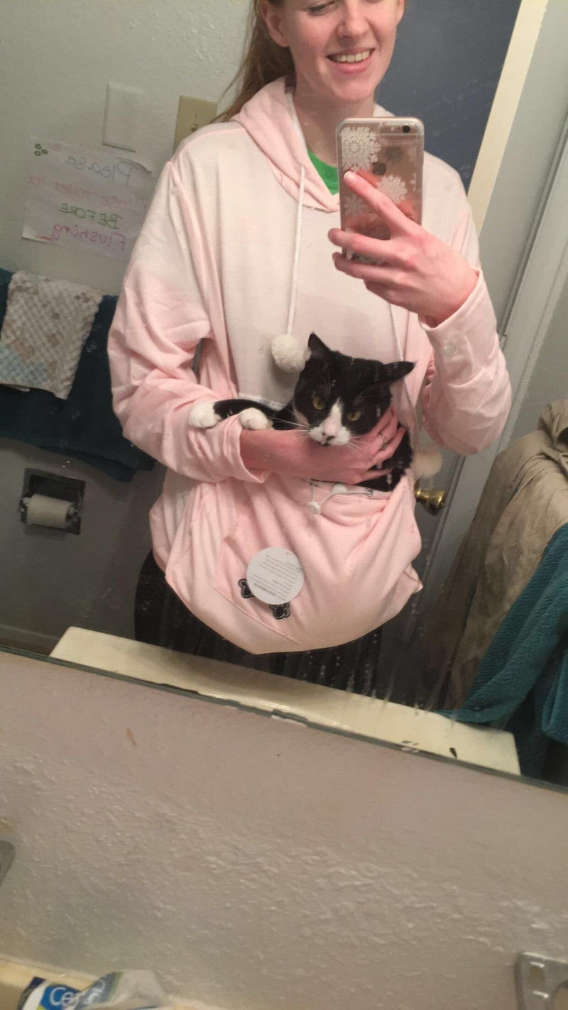 Jomago Womens Pet Carrier Thin Hoodies Kitten Puppy Pouch Shirts Animal Holder Hood Long Sleeve Sweatshirt 3X-Large Pink - PawsPlanet Australia