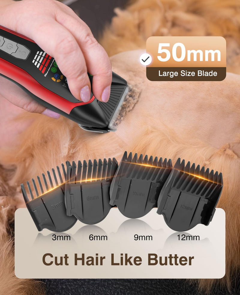 Dog Clippers Pet Shaver for Heavy Thick Coats, Low Noise Cat Grooming Kit Rechargeble Dog Hair Clipper, 2-Speed Cordless Pet Hair Trimmer for Medium and Large Animals Red - PawsPlanet Australia