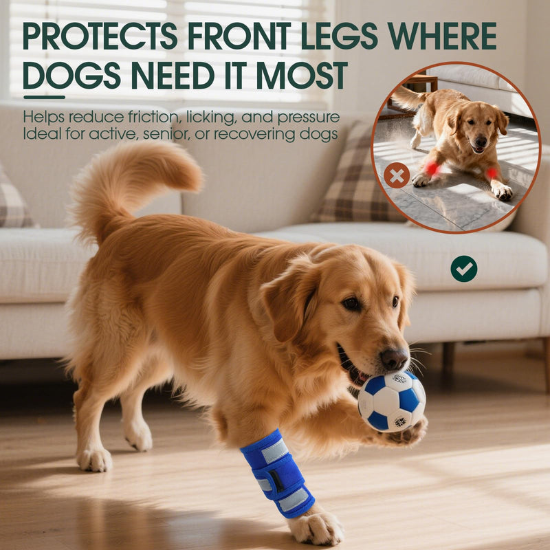 Kuoser Dog Front Leg Brace, Adjustable Dog Elbow Brace with Reflective Strip, Compression Dogs Leg Sleeve to Stop Licking, Carpal Wrist Support Elbow Pads for Dogs Arthritis, Sprain, Injury Recovery Healing Blue L/XL