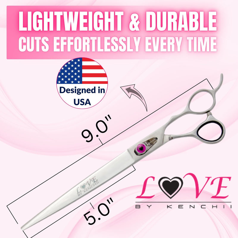 Kenchii Love Dog Grooming Scissors, 9 Inch Straight Shears, Dog Scissors for Grooming, Professional Pet Grooming Scissors, Heavy Duty, Durable and Sharp 9.0" Straight - PawsPlanet Australia