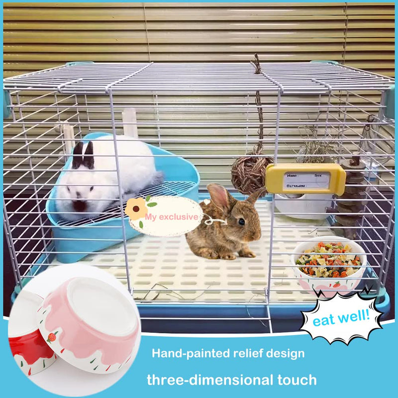 2 Pcs Hamster Ceramic Bowl, Small Animals Anti-Turning Food Water Bowl for Rabbit Hamster Guinea Pig Hedgehog Squirrel (Pink and Red)