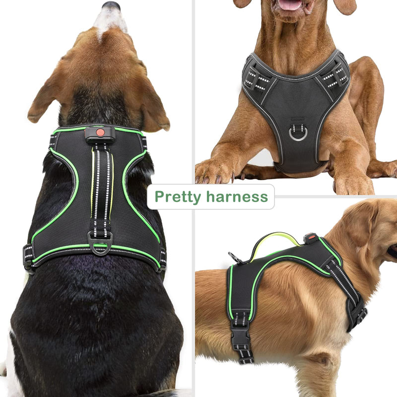 Light Up Dog Harness, No Pull LED Dog Harness with Handle, Rechargeable Lighted Safety Vest for Small Medium Large Dogs, Adjustable Soft Dog Lights for Night Walking Black-Green L - PawsPlanet Australia