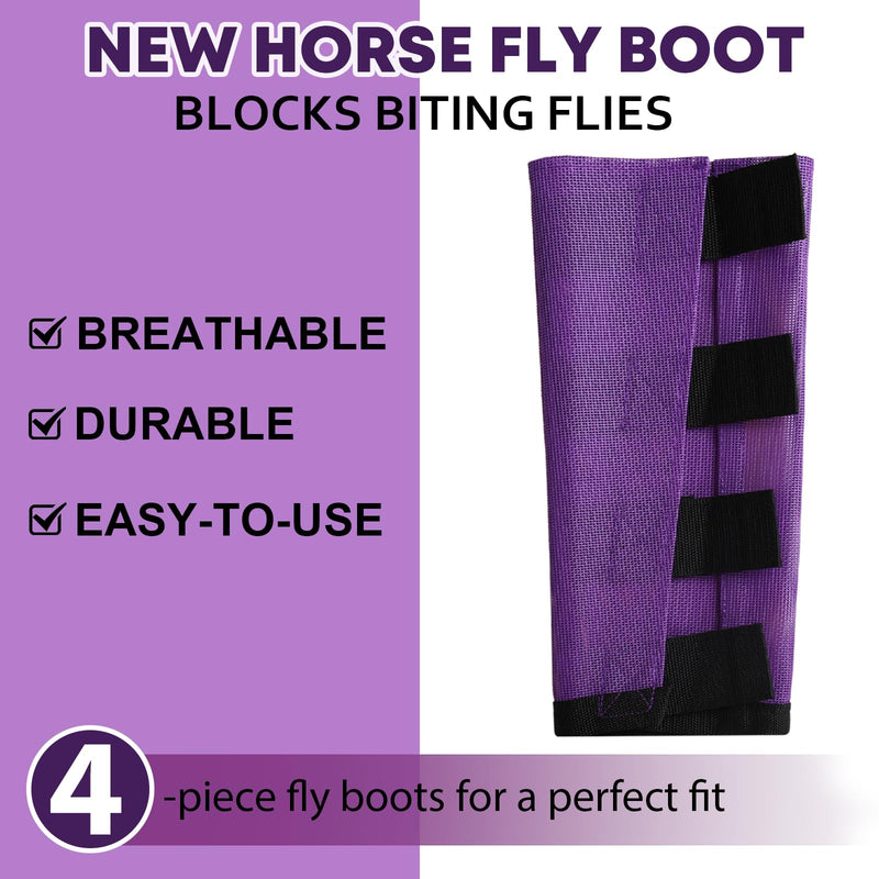 Premium 4-Pack Horse Fly Boots & Leggings Loose-Fit Fine Mesh with Stay-On Fasteners, Support Strips & Anti-Stomp Design Breathable Non-Slip Protection Leg Wrap (Large) Lavender Purple L - PawsPlanet Australia