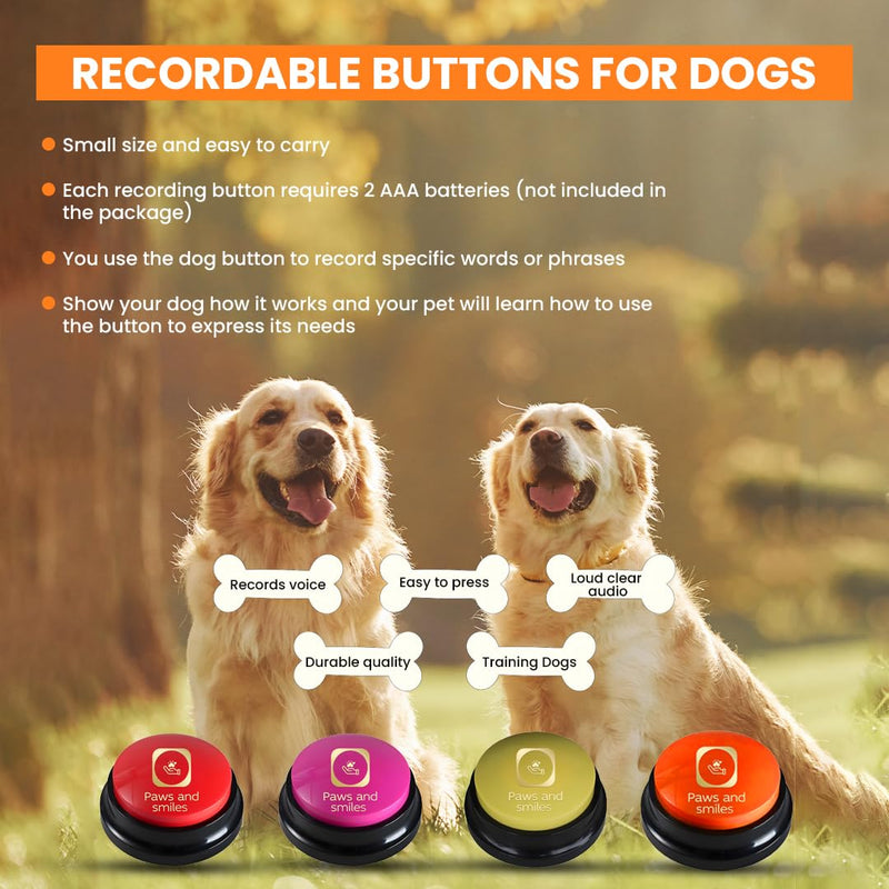 Paws and Smiles Dog Talking Buttons, 8-Pack Recordable Dog Buttons for Communication & Training, Pet Buzzer Set for Dogs & Cats, Game Buzzers, Dog Gifts, Fluent Pet Tool - PawsPlanet Australia
