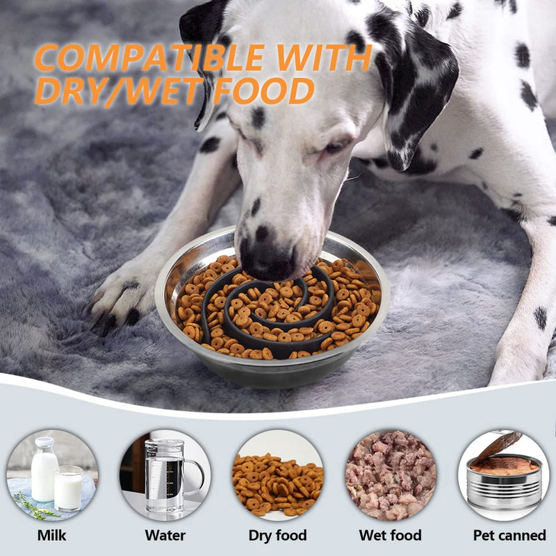 Slow Feeder Dog Bowls Insert, Animire Soft Silicone Slow Eating Dog Food Bowl for Small, Medium and Large Dogs, Compatible with Regular and Elevated Dog Bowls（Black M Black - PawsPlanet Australia