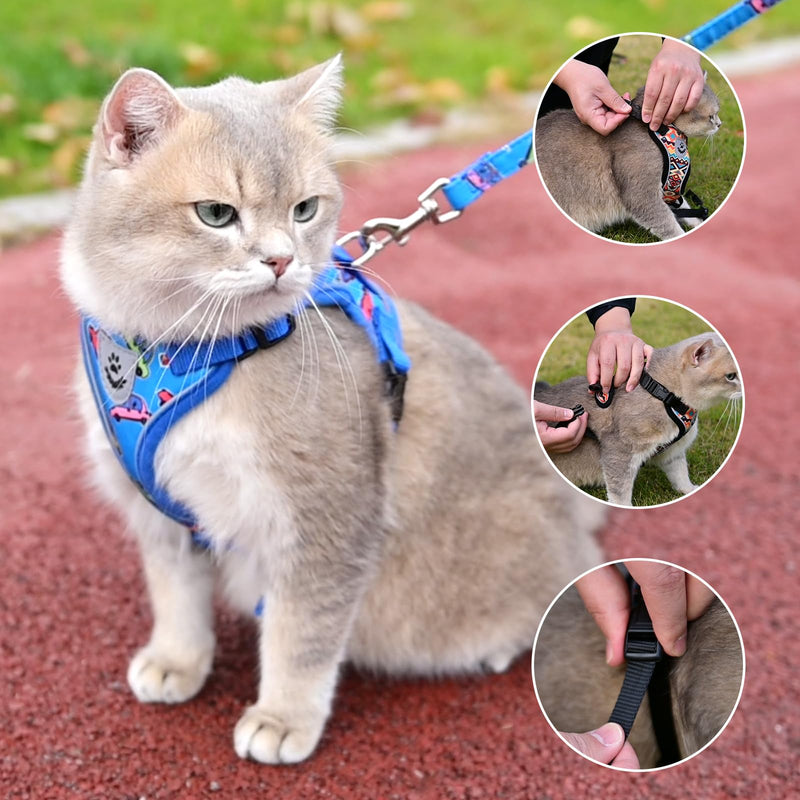 KOOLTAIL Cat Harness and Leash Set, Escape Proof for Safe Walking & Travel, Reflective Comfortable Easy Control Adjustable Kitten Harness for Boys&Girls Small Medium Large Cats Car S Cartoon Car Pattern - PawsPlanet Australia