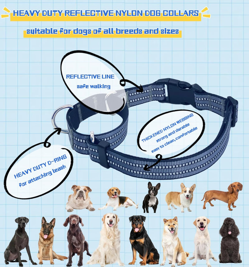 Martingale Dog Collars with Quick Release Buckle, Heavy Duty Nylon Reflective Dog Collar, NO Pull Walking Training Collar for Large, Medium, Small Dogs (Gray, Medium) Gray - PawsPlanet Australia
