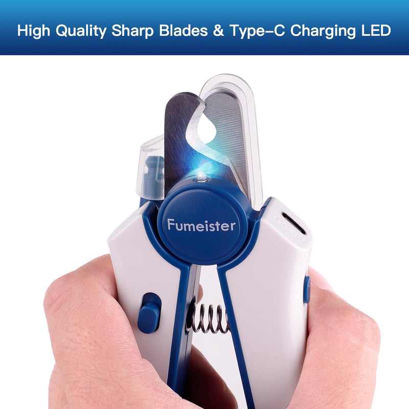 Type-C Rechargeable Dog & Cat Nail Clippers - LED Pet Nail Trimmer with Built-in Nail File, Extra Sharp Blades for Small & Medium Dogs, Indoor Cats (White-Blue) White-blue - PawsPlanet Australia
