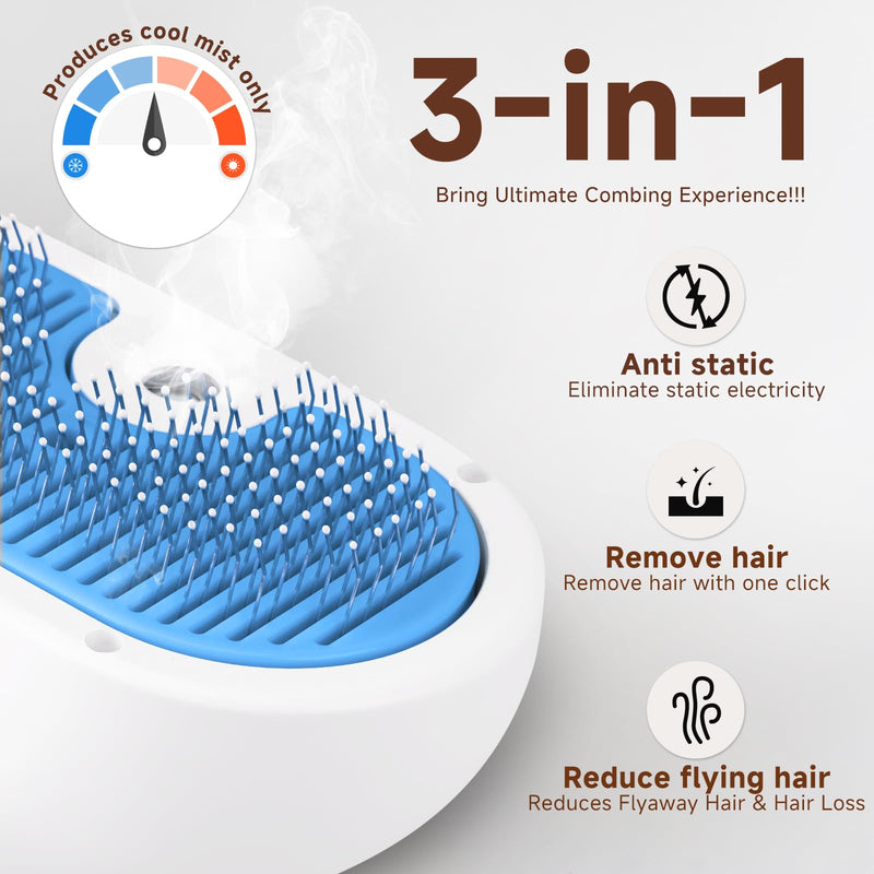Pet Steam Brush for Dog & Cat - 3-in-1 Steam Grooming Brush for Shedding & Hair Removal - Self Cleaning Spray Comb with Mist for Long Haired Pets - Includes 1*Waterless Shampoo, Blue 7.87in blue-Waterless Shampoo - PawsPlanet Australia