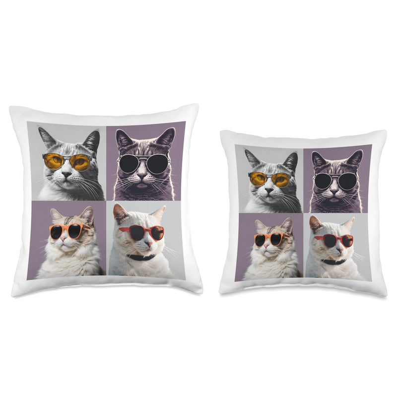 Cool Cats Cute Kitten Lover Animal pet with Sunglasses style Throw Pillow 16x16