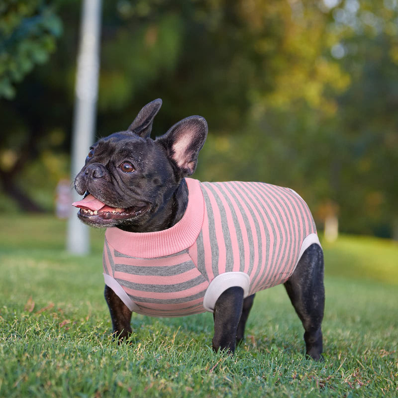Dog Recovery Suit, Puppy Surgical Pajamas Bodysuit for Dogs Cats After Spay Neuter Surgery Abdominal Wound Bandages, Striped Onesie Pant for Shedding Skin Disease, Anti-Licking Cone Alternative S Small Pink - PawsPlanet Australia