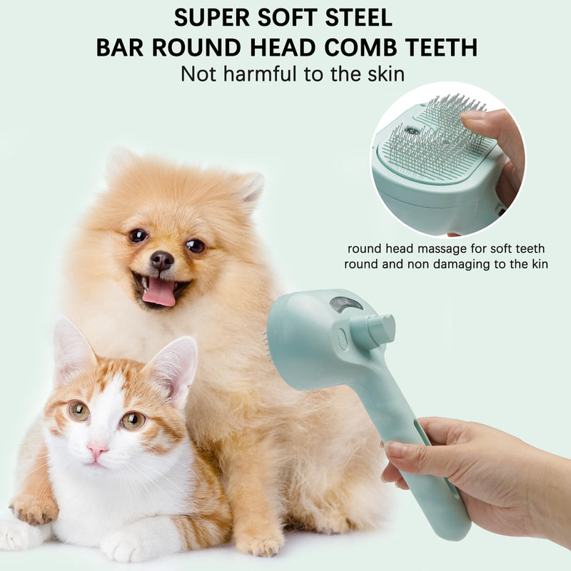 Pet Steam Brush for Cats and Dogs, 3 In 1 Steamy Cat Brush with Release Button and Tank, Anti-Static Pet Spray Hair Removal Comb, Rechargeable Dog Steam Comb for Furry (Blue) Blue - PawsPlanet Australia
