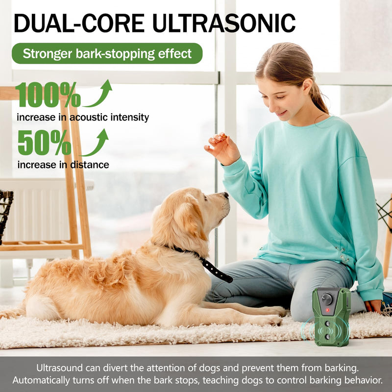 QHZ Solar-Powered Ultrasonic Bark Deterrent Device Solar and USB Charging Three-Mode Ultrasonic Bark Control Unit Suitable for Home/Garden/Farm Waterproof Outdoor Dog Bark Control Device (Green) Green - PawsPlanet Australia