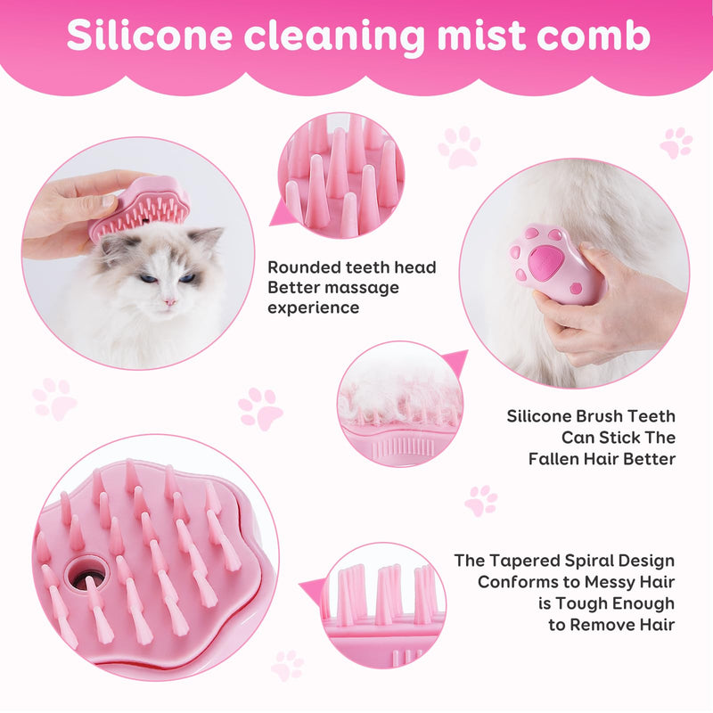 Cat Steam Brush - Self Cleaning Steamy Massage Brush for Indoor Cats, Removing Shedding, Tangled and Loose Hair - Cat Paw Model pink - PawsPlanet Australia