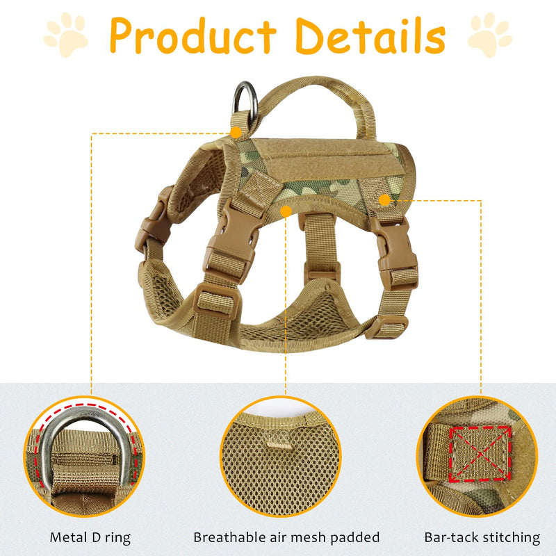Tactical Cat Harness for Walking, Adjustable Escape Proof Pet Vest for Large Cat,Easy Control Breathable Cat Vest with Handle?Molle Patches (camo Khaki, L) camo khaki - PawsPlanet Australia