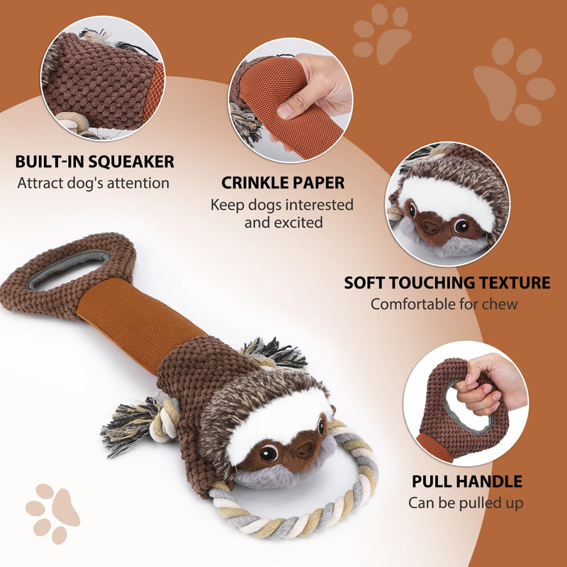 Large Plush Squeaky Dog Toys with Crinkle Paper, Tug of War Pull Toys for Puppies, Interactive Dog Chew Toys for Small, Medium and Large Dogs Brown01 Sloth - PawsPlanet Australia
