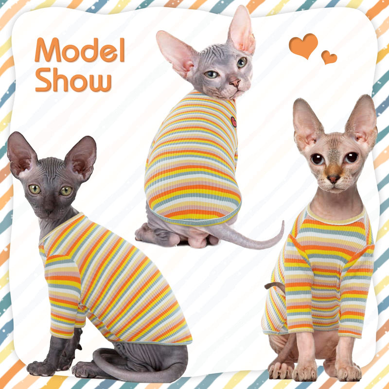DENTRUN Hairless Cats Shirt Breathable Cat Daily Wear Clothes Stripe Vest Adorable Pajamas Jumpsuit Soft & Skin-Friendly XX-Large Yellow - PawsPlanet Australia
